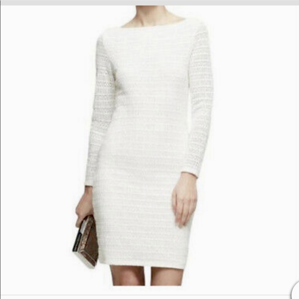 REISS White Denise Bodycon Lace Dress (Long Sleeve)